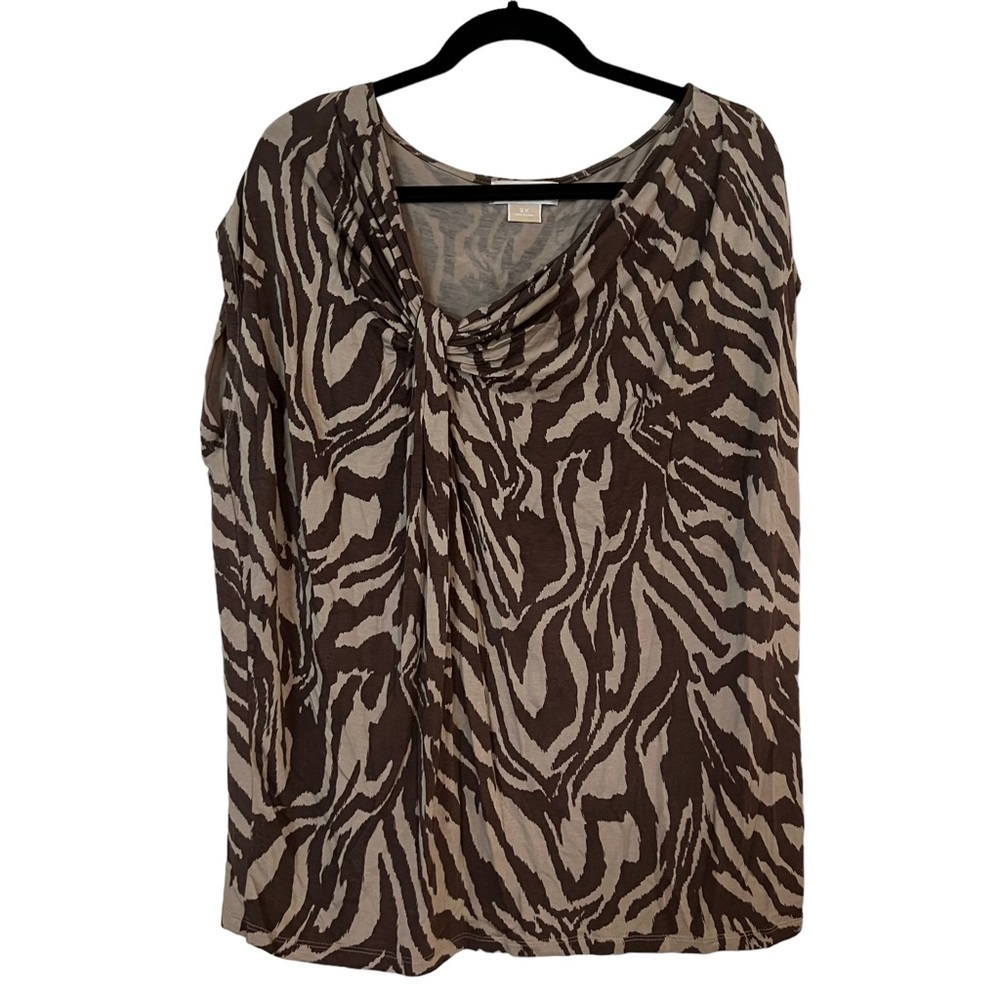 Michael Kors Brown Zebra Striped Short-Sleeve Top Size 2X